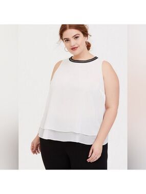 Torrid White Chiffon Embellished Double Layer Tank